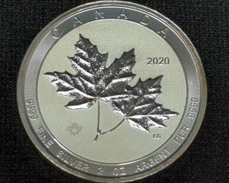2020 Canada Maple Leaf $10 Silver Coins, Qty 2, Each Is 2 oz .9999 Fine Silver 
