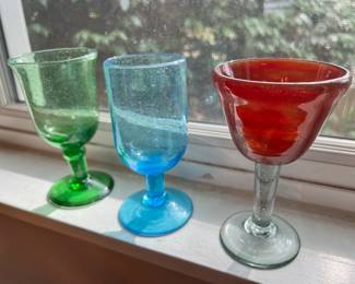 Colorful Blown Glass Goblets, Wine Glasses