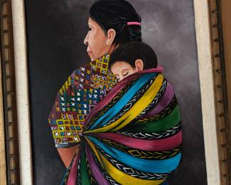 Pueblo Mother & Child Painting - Signed Maria