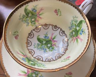 Grosvenor English Floral Gold Rimmed Teacup & Saucer