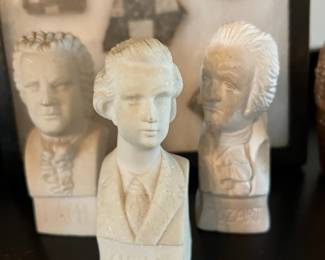 Carved Alabaster Composer Busts - Bach, Chopin, Mozart