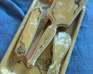 Art Deco Celluloid Bakelite 4 Piece Vanity Set