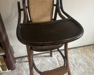 Early 20th Century Bentwood Highchair with Cane Back and Seat