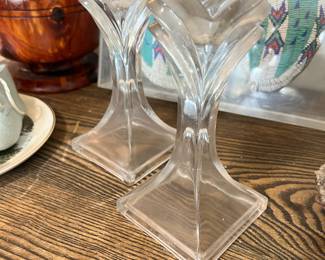 Pair of Art Deco Crystal Candle Stick Holders