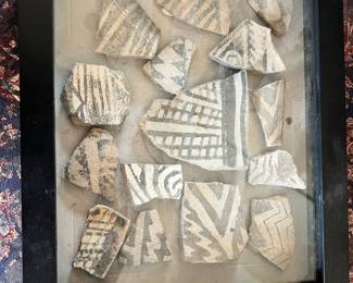 Native American Pottery Shards in Display Case