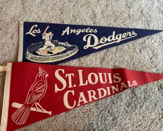 1950's Los Angeles Dodgers Felt Pennant Flag, 1960's St. Louis Cardinals Felt Pennant Flag