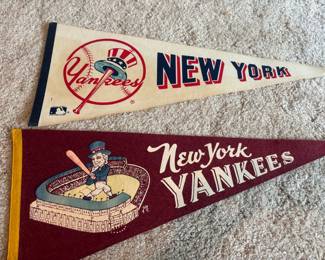 1970's New York Yankees Felt Pennant Flag, 1950's New York Yankees (Uncle Sam and Stadium) Red Felt Pennant Flag