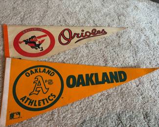 1970’s Baltimore Orioles Felt Pennant Flag, 1970's Oakland Athletics Felt Pennant Flag