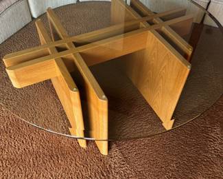 Danish Mid Century Glass Top Coffee Table Fishbone Base