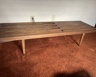 Mid Century Slat Bench with Tapered Legs