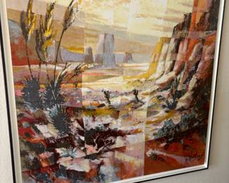1967 Framed Textured Serigraph of Desert Landscape by Warren Woodward