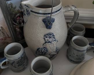 Vintage Pottery Pitcher and Mug Set