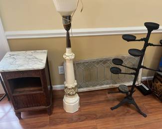 Vintage Lamp, Marble Top Ice Box, Candle stand