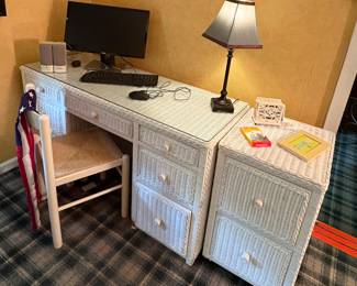 WICKER DESK & FILE CABINET