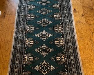 Bokhara wool on cotton, signed runner
