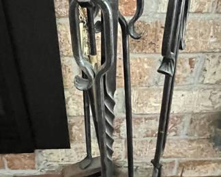Wrought iron fireplace tool set