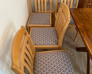 Set of six chairs, they were used with table but since not matched set we will sell separately for you, easy change out upholstered seats, these are sturdy