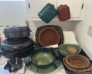 Fun lazy Susan server, baskets, more than shown, canning boilers, tortilla maker set,