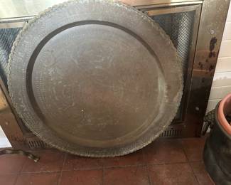 Solid Brass tray table top or wall hanging, brass hook attached for hanging, 26” diameter
