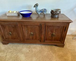 Three doors open for great storage cabinet, also great for bench seating