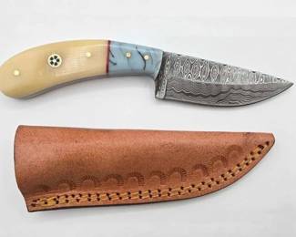 1808  NEW Wild Turkey Demascus Blade Knife W Sheath 