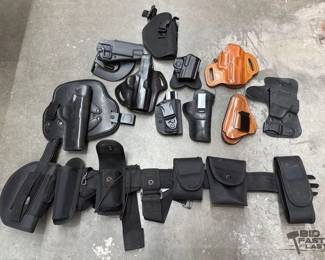 2606  10 Pistol Holsters and 1 Tactical Belt 
