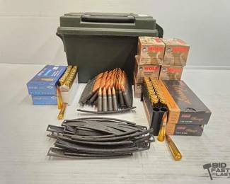 1402  NEW 284 Rounds of 7.62 x 39mm Ammo, Stripper Clips  Metal Ammo Box 