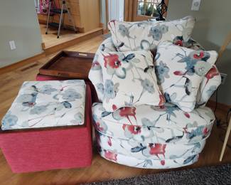 Second matching chair.  2 ottomans with reversible lids and storage inside.