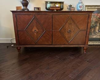 C29 - $225. Southhampton Media Console. Has Cherry & Ash Burl Veneers. Measures 54" wide x 23.5" deep x 30.5" tall. 