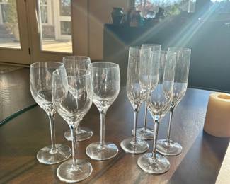 C38 - $60. Ragaska Crystal Set of 4 Champage Flutes & Water Glasses. 