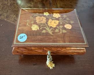 C50 - $20. Small Inlaid Wooden Music Box. 