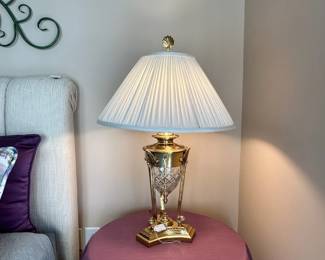 C11 - $75. Heavy Crystal & Brass Table Lamp. Measures 32" tall. 