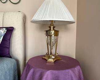 C11 - $75. Heavy Crystal & Brass Table Lamp. Measures 32" tall. 