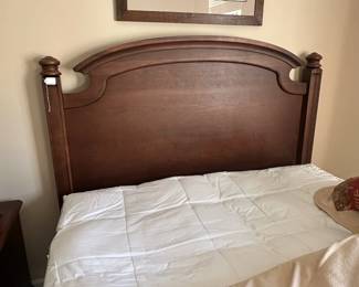 C4 - $225. Queen Bed Frame (believed to be Broyhill). Measures 63" wide x 85" long x 57" tall. Mattress is a little older but in great condition. 