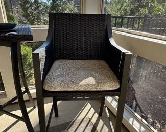 C18 - $125. 3 Pc. Bistro Set. Table is 29" square x 40" tall. Chairs are 21.5" wide x 19.5" deep x 44" tall. Floor to Seat is 29". 