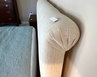 C15 - $225. Queen Size Headboard. NO FRAME. Bed is on the floor with decorative upholstered headboard. Measures 62" wide x 86" long x 63" tall. Clean Mattress & Box Springs Included if you want them. Stearns & Foster Lux Estate Emmie-Rose Collection. 