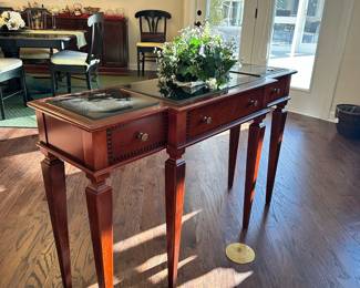 C25 - $125. Bailey Street "Belgravia Server" in excellent condition. Top has 3 pieces of marble. Measures 52" wide x 16" deep x 32.5" tall. Felt Lined Drawers. 
