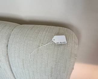 C15 - $225. Queen Size Headboard. NO FRAME. Bed is on the floor with decorative upholstered headboard. Measures 62" wide x 86" long x 63" tall. Clean Mattress & Box Springs Included if you want them. Stearns & Foster Lux Estate Emmie-Rose Collection. Measuers 62" wide x 86" long x 63" tall. 