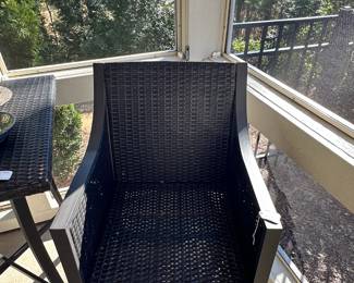 C18 - $125. 3 Pc. Bistro Set. Table is 29" square x 40" tall. Chairs are 21.5" wide x 19.5" deep x 44" tall. Floor to Seat is 29". 