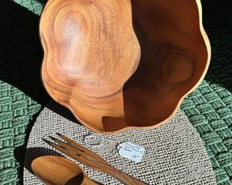 C36 - $18. Pacific Merchants Acadia Wood Salad Bowl with Utensils. 