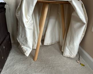 C12 - $30. Round Side Table with Purple Linens. Measures 24" round x 26" tall. 