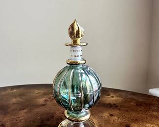 C65 - $20. Egyptian Glass Perfume Bottle with 24kt gold accents. 