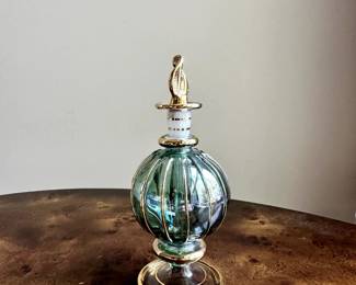 C65 - $20. Egyptian Glass Perfume Bottle with 24kt gold accents. 