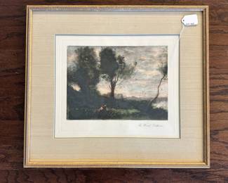 C69 - $45. Framed Print "The Wood Gatherers" by Camille Corot. Measures 22.5" x 20.5"