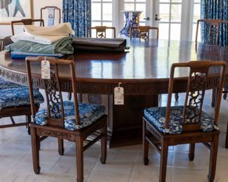 Chinese Hardwood 96 Inch Round Dining Table with 10 Chairs (sold separately and as is) 