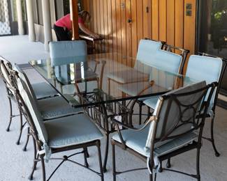 Woodard Dining Table with 8 Chairs