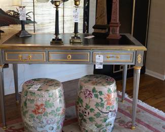 John Vesey Desk and Pair of Chinese Garden Seats