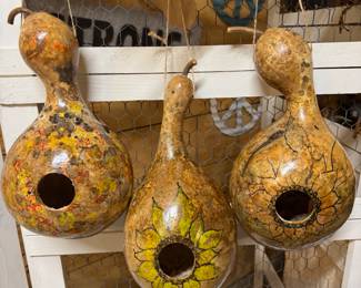 Locally made and painted bird houses