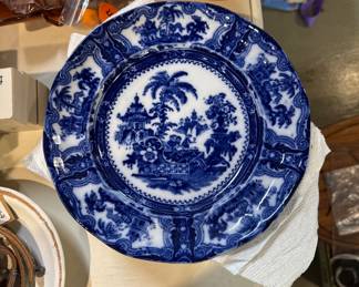 Set of four Antique Flow Blue plates