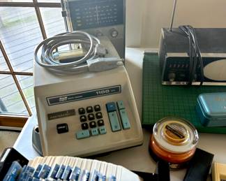 vintage radio, adding machine 